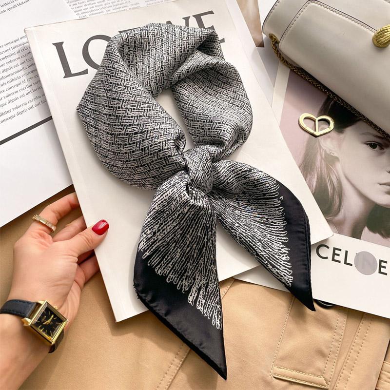 1pcs 70cm Luxury Houndstooth Printed Square Scarf For Women Silk Christian Letters Fashionable And Versatile Headscarf Scarf