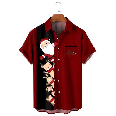 Moda Erkek Gömleği Noel Koleksiyonu 3D Dijital Baskı Hawaii Gömleği