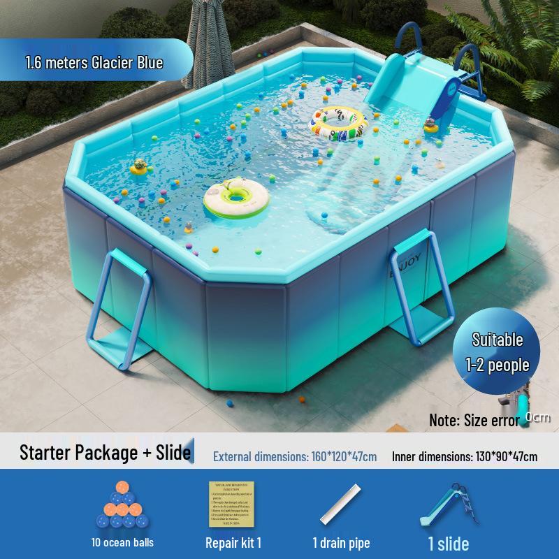 Blue No-Installation Inflatable-Free Family Swimming Pool for Outdoor Home Use - Ready for Immediate Use