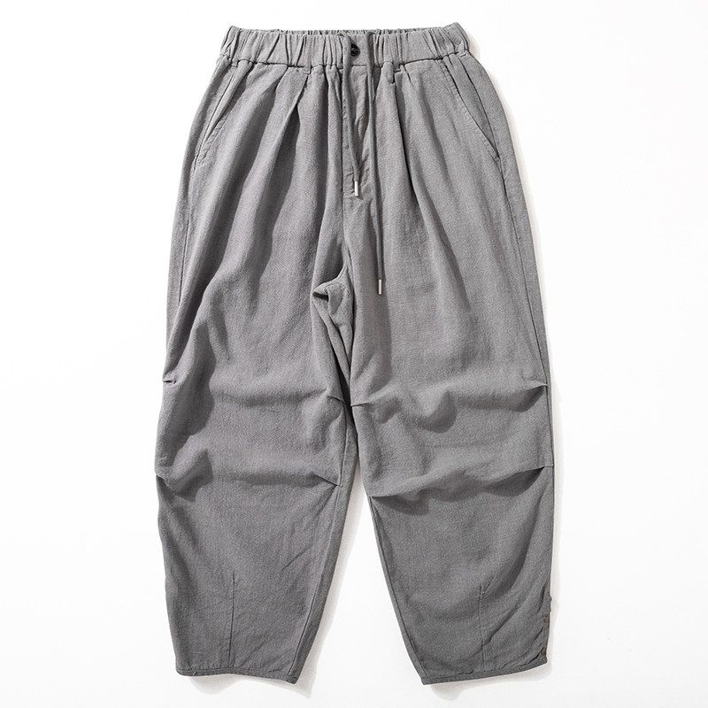 Cropped Pants Men Summer Thin Loose Idle Style Casual Pants Handsome Loose Wide Leg Draping Effect Linen Pants