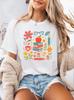 Floral Teacher Print Spring And Summer Casual T-Shirt Round Neck Short-Sleeved Sports T-Shirt Women'S Top