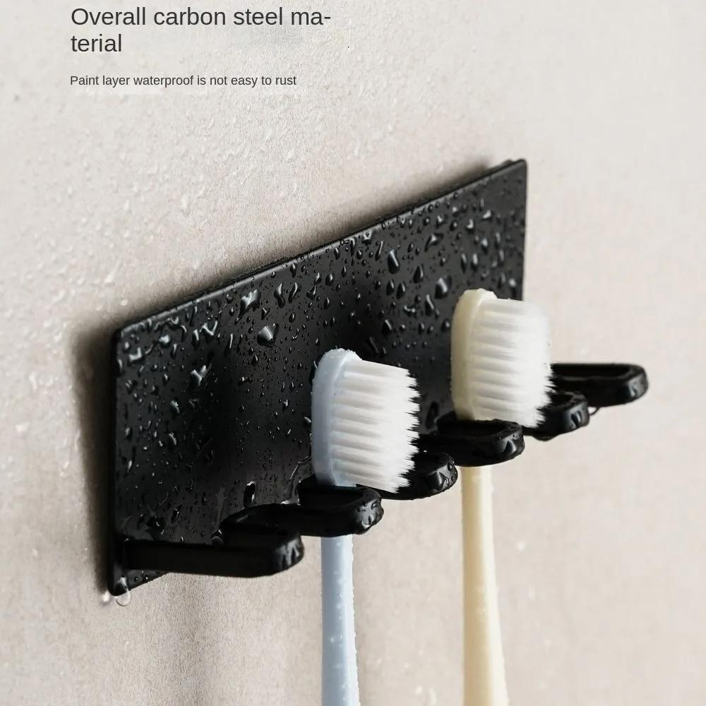 Suport pentru Periuțe de Dinți cu 5 Sloturi, Organizator Metalic pentru Periuțe de Dinți Montat pe Perete, Autoadeziv, Durabil, Organizator pentru Baie