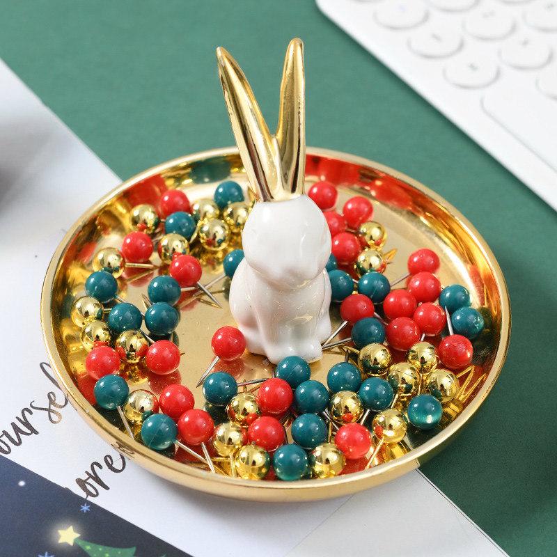 Christmas Gift Set: Red, Green & Gold Binder Clips, Paper Clips & Thumbtacks in Four-Grid Box