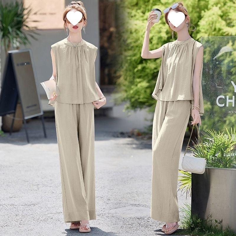 Fashionable Suit for Women - Stylish Summer Dress That Ages Well and Makes You Look Younger. Sleeveless Top and Wide-leg Pants Set.