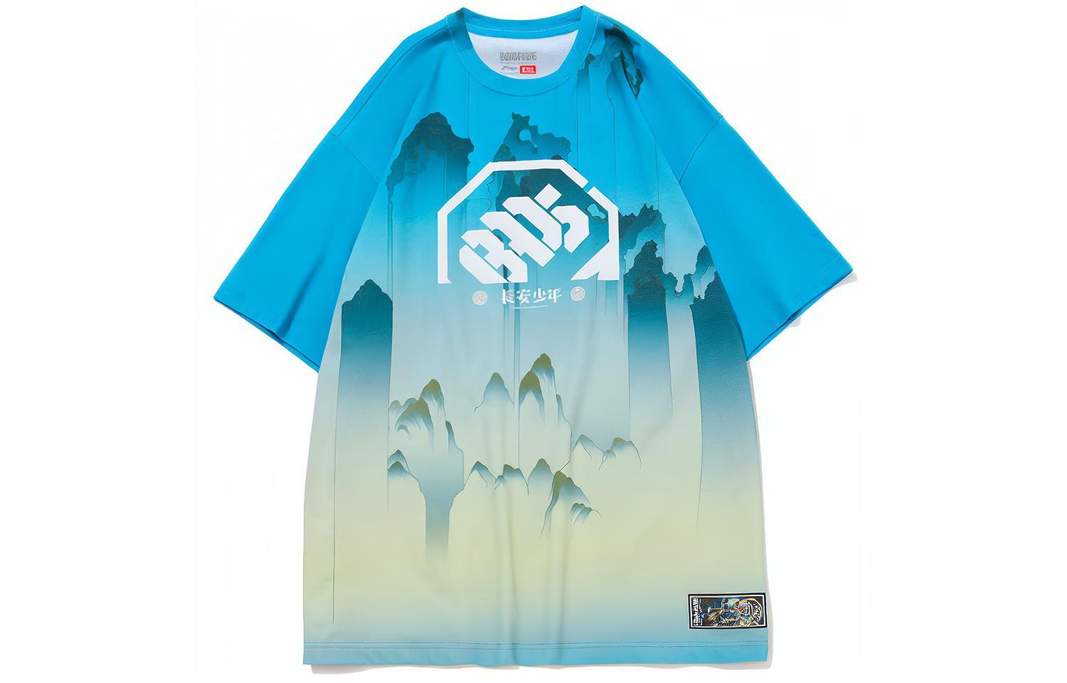 Li Ning T Shirts Men s Blue Crew Neck Moderate Straight Fit AHSQ905-1 M
