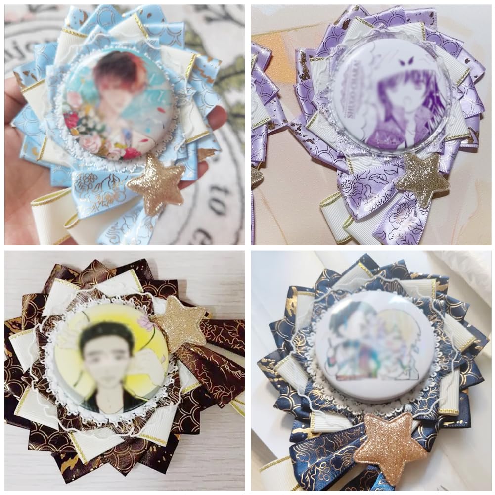 YUYAKESHI Ita Bag Rosette, Handmade Ribbon, Ita Bag Decoration, Lace Accessory, Ita Bag Rosette, Shooting Star Decoration, for 55-75mm Badges (Purple)