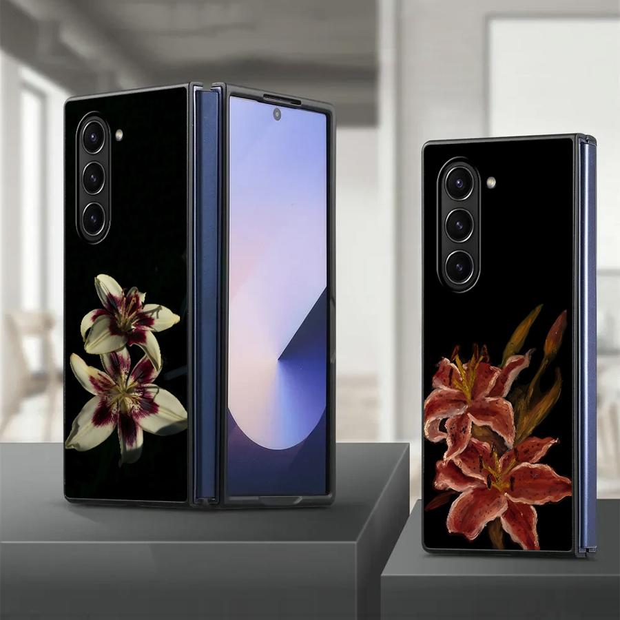 Back Phone Cover Case for Samsung Galaxy ZFold4 Z Fold 7 6 5 4 3 ZFold6 ZFold7 ZFold3 ZFold5 Lily Orchid Flower Print