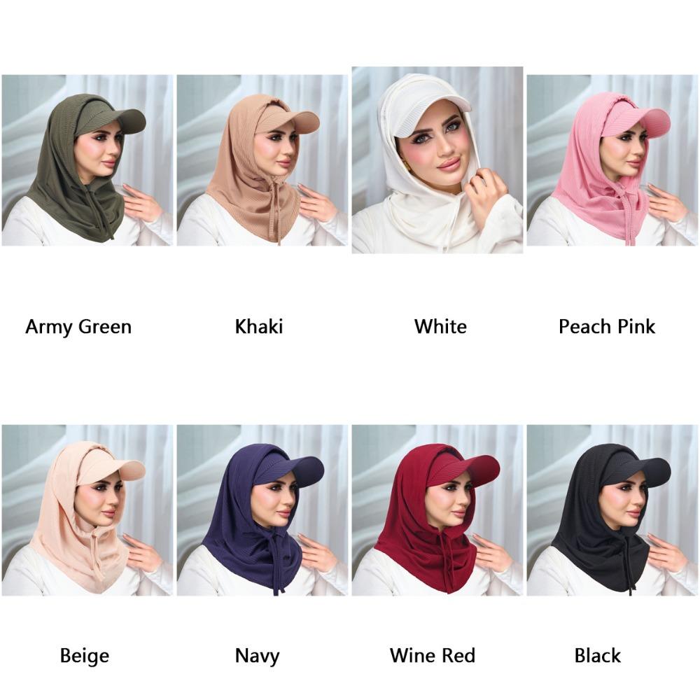 Classic Casual Solid Color Cycling Scarf Hijab Head Scarf Wrap Neck Protect Hijab Baseball Caps Knit Muslim Turban Bonnet Women