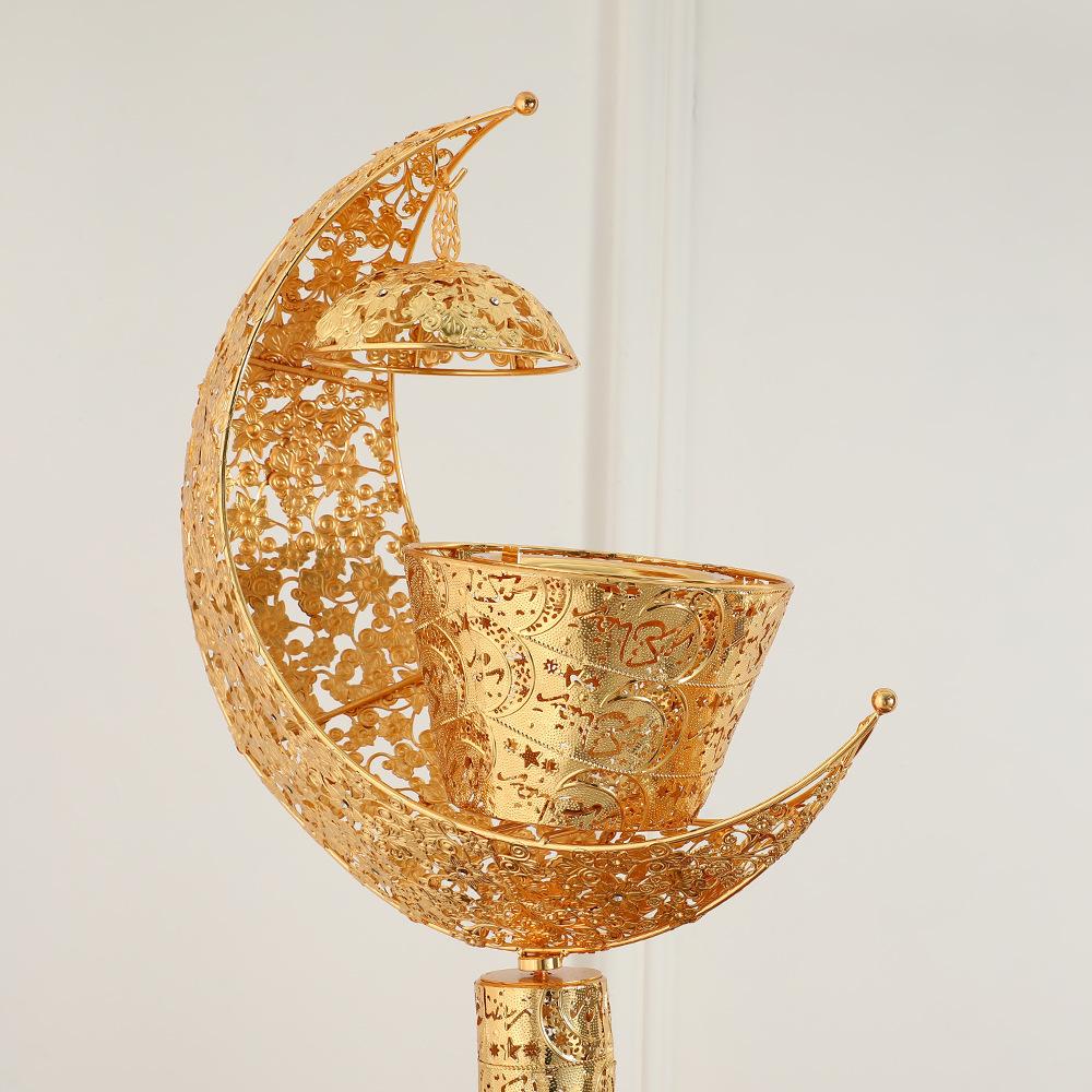 Large Golden Metal Incense Burners Luxury Vertical Moon Shaped White Sage Cone Censer Exquisite Home Decoration Iron Ornaments