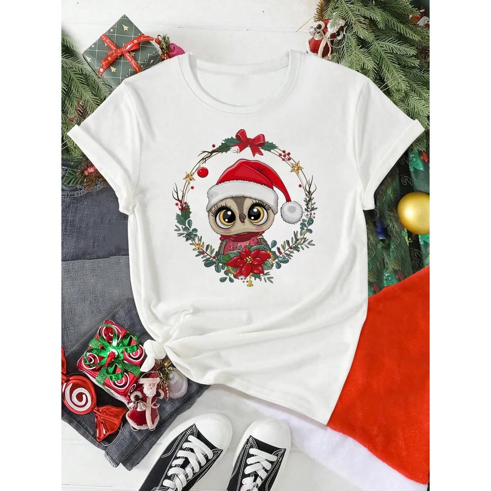 Christmas Print Women's Top Casual Short Sleeves Loose Comfortable T-Shirts Women’s