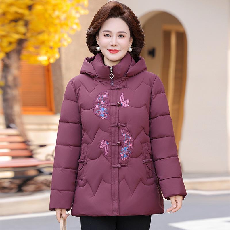 

Mom s Hooded Winter Jacket: Fleece-Lined, Padded Cotton Coat for Elderly Women 5XL (Recommend 150-165 Jin)