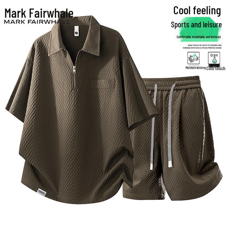 Mark Fairwhale Men s Summer Ice Feel Polo Shirt & Shorts Set 5XL