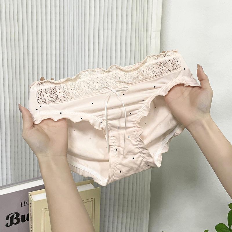 Mode för kvinnor Söt Spets Nät Sömnad Bomull Midjeväska Höft Bomull Gren Trosor Underkläder