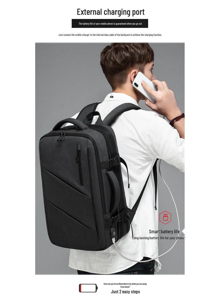 Men's Expandable Oxford Cloth Laptop Backpack - Large Capacity & Multifunctional for Business Travel
