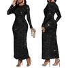 Abito Maxi Bodycon da Donna con Paillettes Scintillante Girocollo Manica Lunga Abito a Sirena Formale Festa Cocktail Abito da Sera