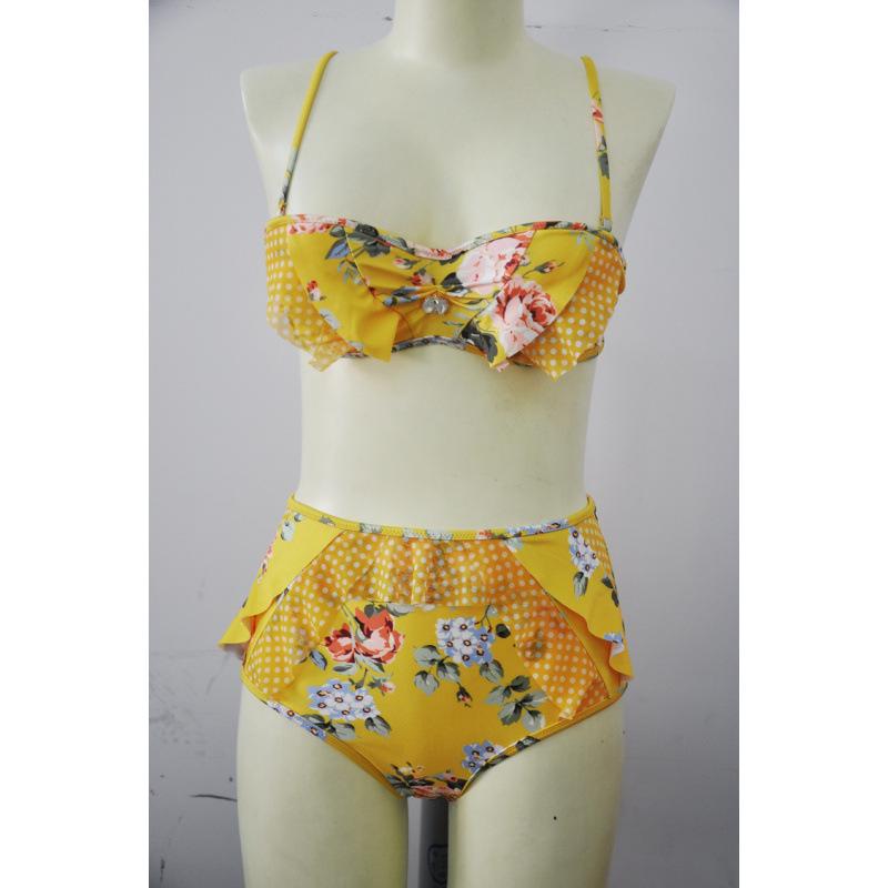 

2025 Hanligu High-Waisted Gathered Bikini: Sexy Tummy Control, High Elastic Swimsuit (#232027). M жовтий