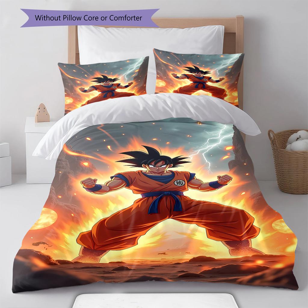 Biancheria da letto con motivo Son Goku, Set piumone Copripiumone Federa Regalo di compleanno per la casa (1 * copripiumino + 2 * federa, senza nucleo)