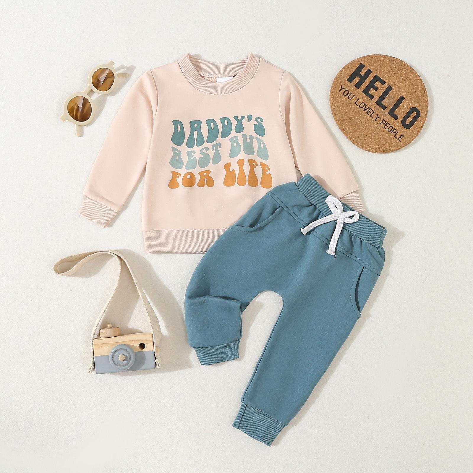 

Осенний модный комплект для мальчиков: Вышитый свитшот и однотонные брюки - Комплект-двойка для младенцев и малышей 90 cm