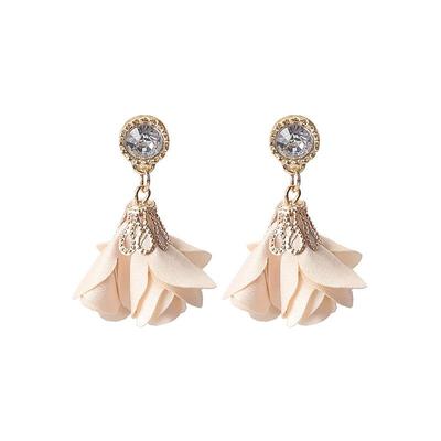 New Fabric Flower Dangle Earrings for Women Crystal Top Luxury Wedding Ear Floral Pendants Hanging Earring