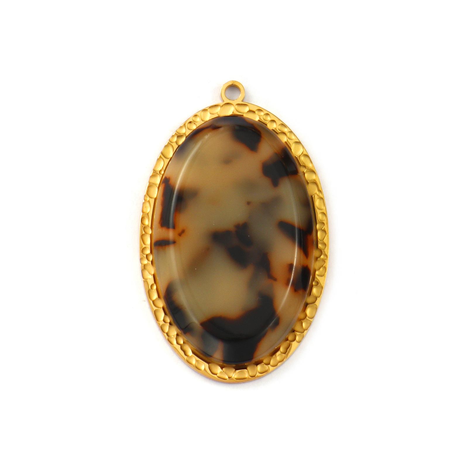

1 Piece 304 Stainless Steel & Resin Pendants 18K Gold Plated Coffee Leopard Print Heart Flower Oval Charms DIY Necklace Making