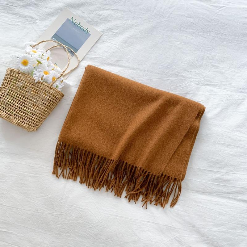 Mary 300g imitation cashmere tassel scarf women's winter solid color thickened warm shawl Japanese scarf