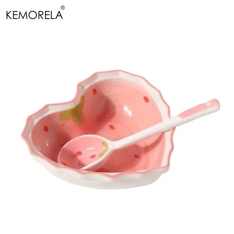 Cute Ceramic Strawberry Shaped Spoons Set - 2/4/6Pcs Perfect for Stirring Honey Coffee Rice -Ideal Tableware for Home Restaurant