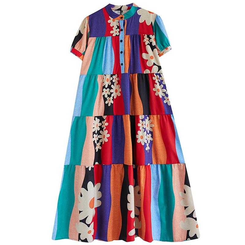 

Xitao Платье с принтом в виде цветка на пуговицах и круглым вырезом ZMY1037 One Size красный