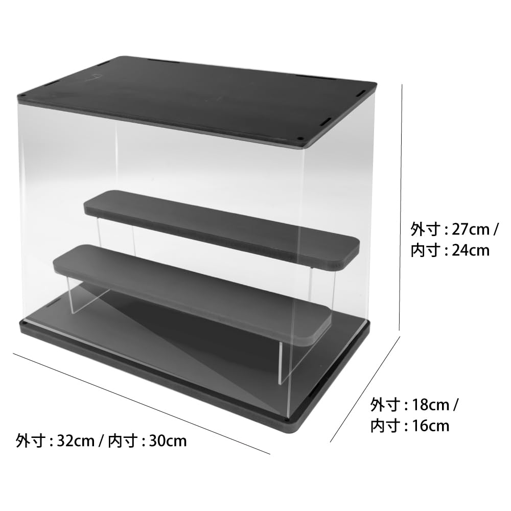 LED Downlight Acrylic Collection Case, 3 Tiers, Black, Capsule Toy Figure Light-Up, 3-Color Switching