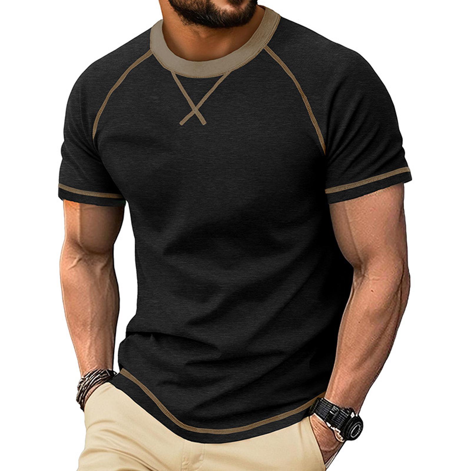 Men Crew Neck Short Sleeve T Shirt Casual Raglan Sleeve Pullover Classic Fit Cotton Tee Top S
