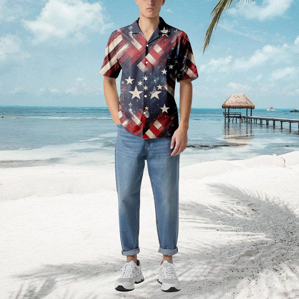 Herren Lässiges Lockeres Kurzarmhemd Mode Bedrucktes Hemd Top