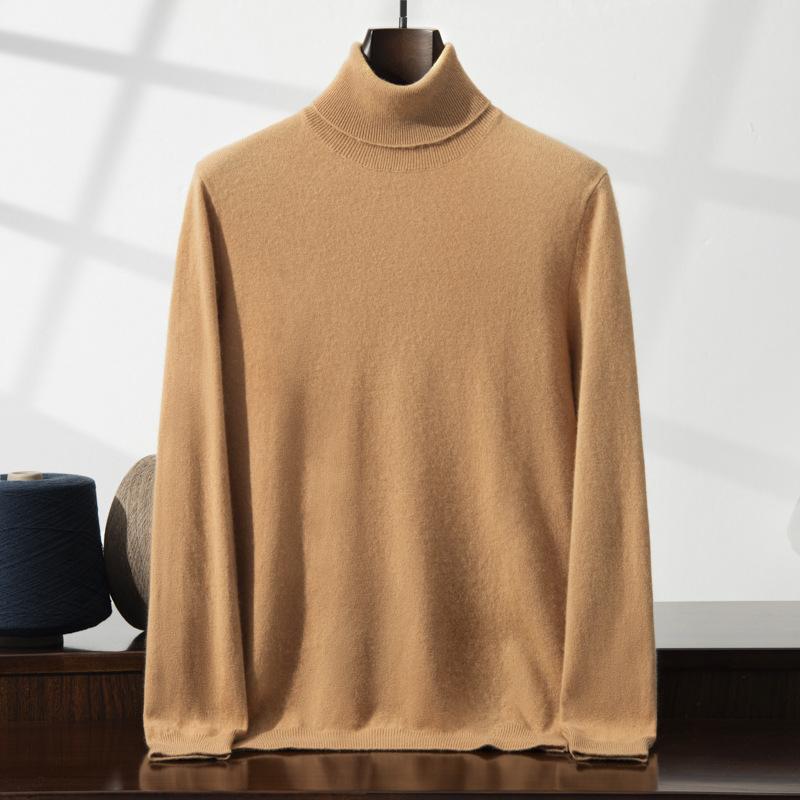 Cashmere Sweater Men's High Lapel Pullover Solid Color Sweater with Loose Knitted Sweater Inside