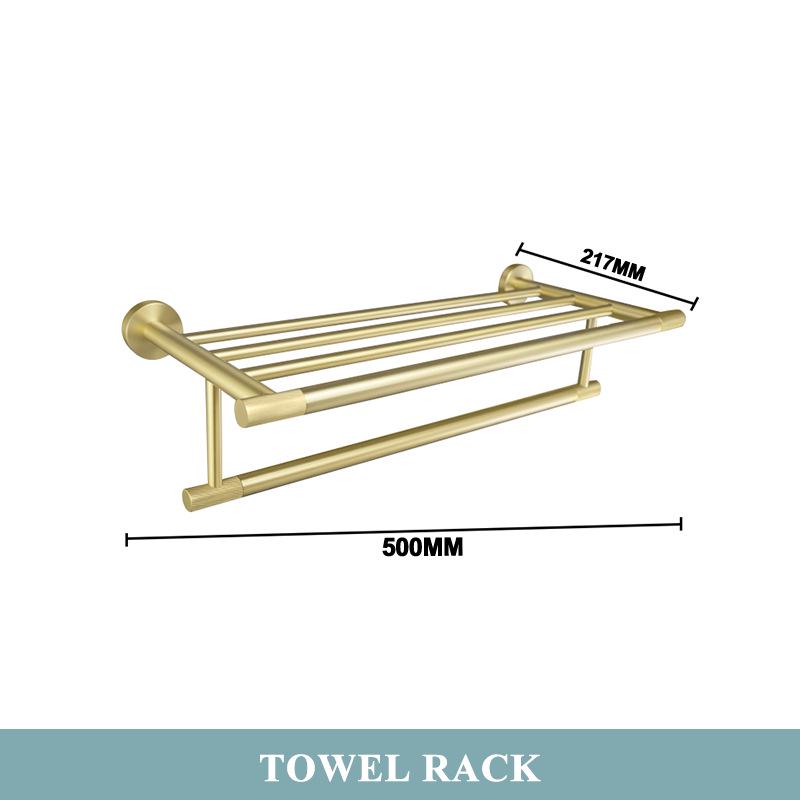 Brushed Gold 304 Stainless Steel Bathroom Set: Knurled Towel Rack, Towel Bar, Paper Holder, and Coat Hook