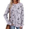 Women's Winter Color-Block Printed Lightweight Brushed-Cotton Round Neck Top