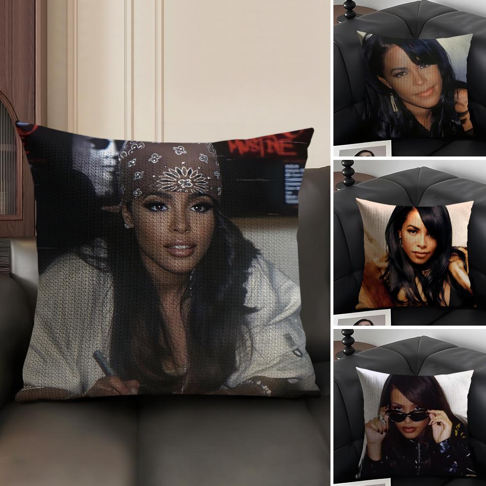 A-Aaliyah Sänger Kissenbezug Natürlicher Leinen Bio-Stoff Beidseitiger Druck Sofa Heimdekoration Geschenk Kissenhülle