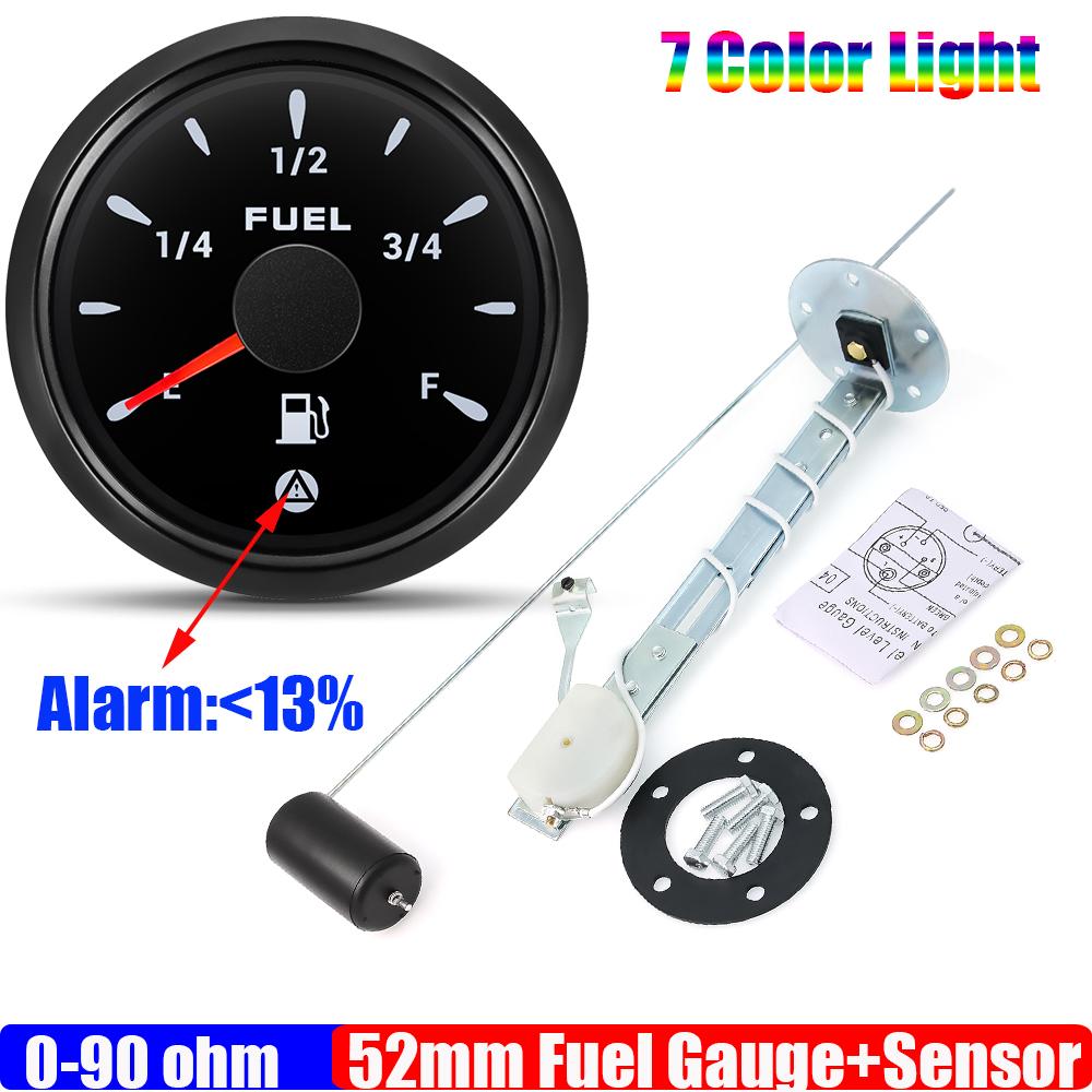 ZMFJH 2"52mm Fuel Level Gauge with Flashing Alarm 0-190ohm 240-33ohm 0-90ohm Fuel Sensor Car Boat Oil Tank Meter 7 Color Light