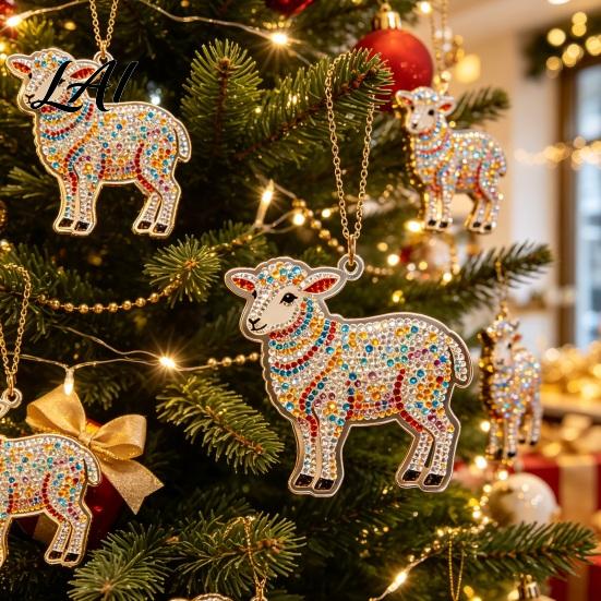 Acrylic Animal Pendant 2D Goat Christmas Ornament Farm Car Rearview Mirror Ornament Charm Auto Interior Hanging for Tree Home Window Decor