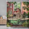 Funny Zebra Shower Curtain 60Wx72L Inch Fun Wild Animal In Bathtub Hilarious Cool Modern Tropical Green Leaves Plant Summer Bath