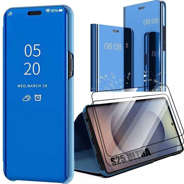Coque de protection - BOOLING - Samsung Galaxy S25 Ultra - Effet Miroir Bleu - 2 Verres Trempés - Antichoc