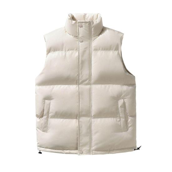 Men Waistcoat Stand Collar Sleeveless Zipper Placket Cotton Vest Coat with Side Pockets Solid