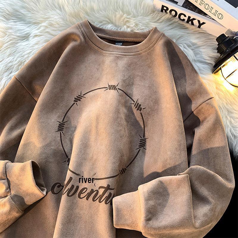 Men s American Suede Hoodie: European Trend, Versatile, High-End Casual Top for Spring & Autumn 5XL