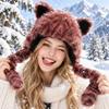 Animal Ears Leopard Print Beanie Long Braids Faux Fur Cap Cat Ears Headwear Earflap Hat Travel