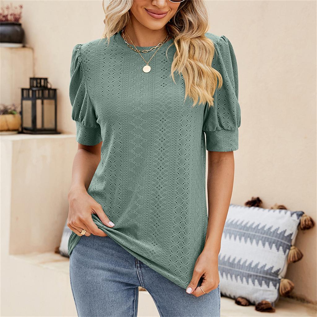 Women's T-Shirts Round Neck Short Sleeves Women's Short Sleeve Tops Dressy Casual Summer Color Fashion Shirts Tunic