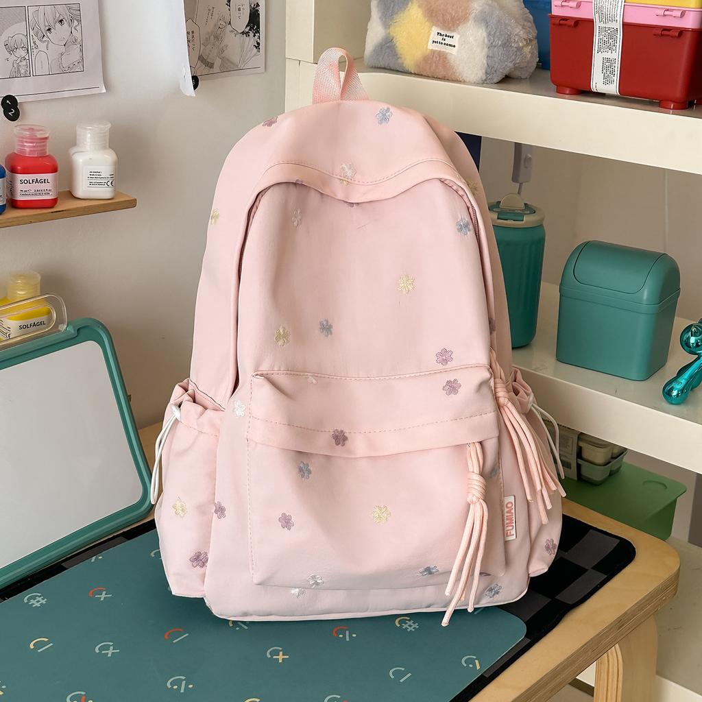 Schoolbag new solid color schoolbag female college student cute embroidery large capacity computer backpack lightweight junior high school schoolbag
