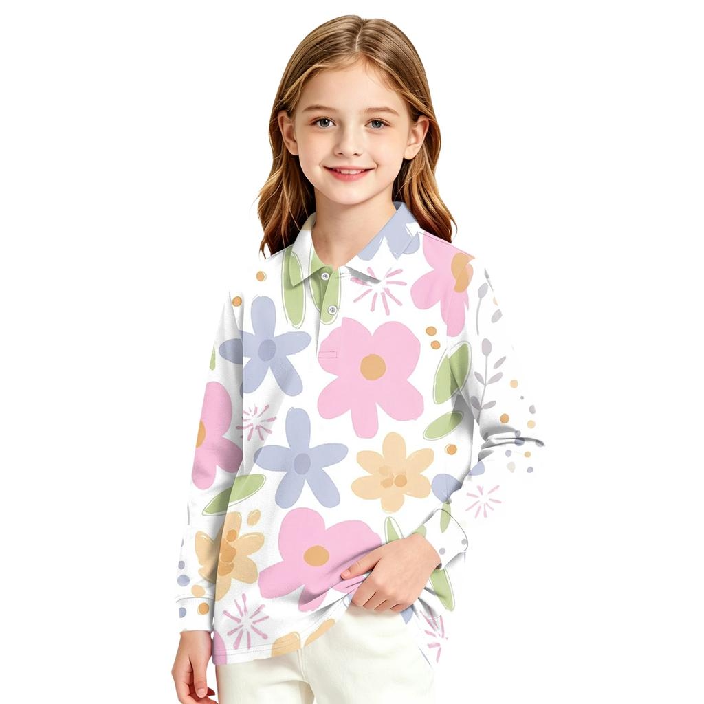 Girls' Long Sleeve Print School Uniform Blouse for Casual Formal Wear