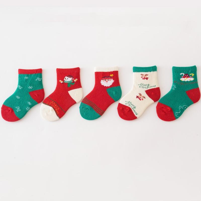 5Pairs/Set Children Christmas Socks Thicken Cotton Newborn Warm Sock Autumn Winter Baby Mid Tube Sock 0-6year Boys Girls Footwear