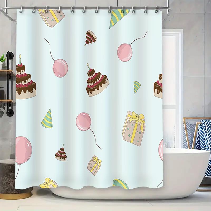 

Party Time Shower Curtain: Fun Birthday Decor With Cupcakes, Balloons Gifts Blue White Colorful Waterproof Fabric Shower Curtain W60H190(CM)-1 Pcs