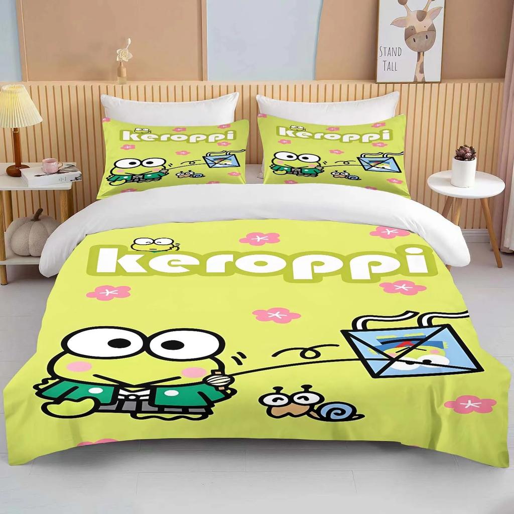 10 Sizes Sanrio Keroppi Printed Bedding Set Cartoon Anime Duvet Cover Comforter Pillowcase Boys Girls Children Adults King Gift