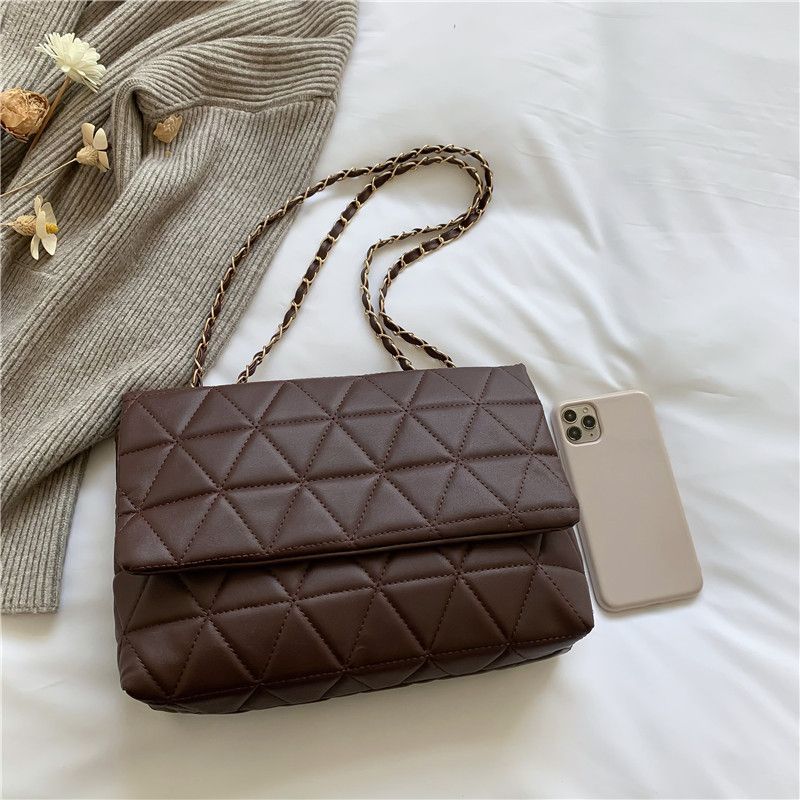 Checkered PU Shoulder Bag for Women Crossbody Bags Chain Strap Fashion Designer Bag Women's Messenger Bags New