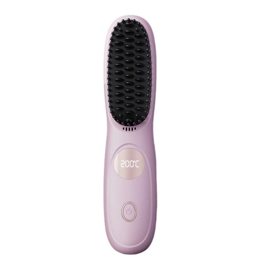 Cordless Hair Straightener Brush with 3 Temperature Settings Portable Mini Hair Comb LED Display USB Rechargeable Fast Heating Electric Hot Brush