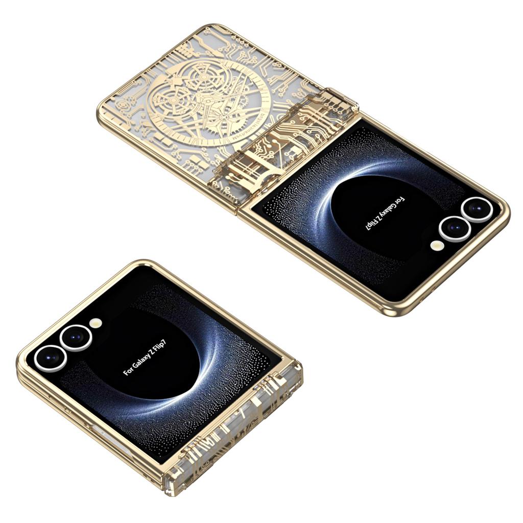For Samsung Galaxy Z Flip7 5G Case Mechanical Legend Electroplating PC Phone Cover with Rear Screen Film